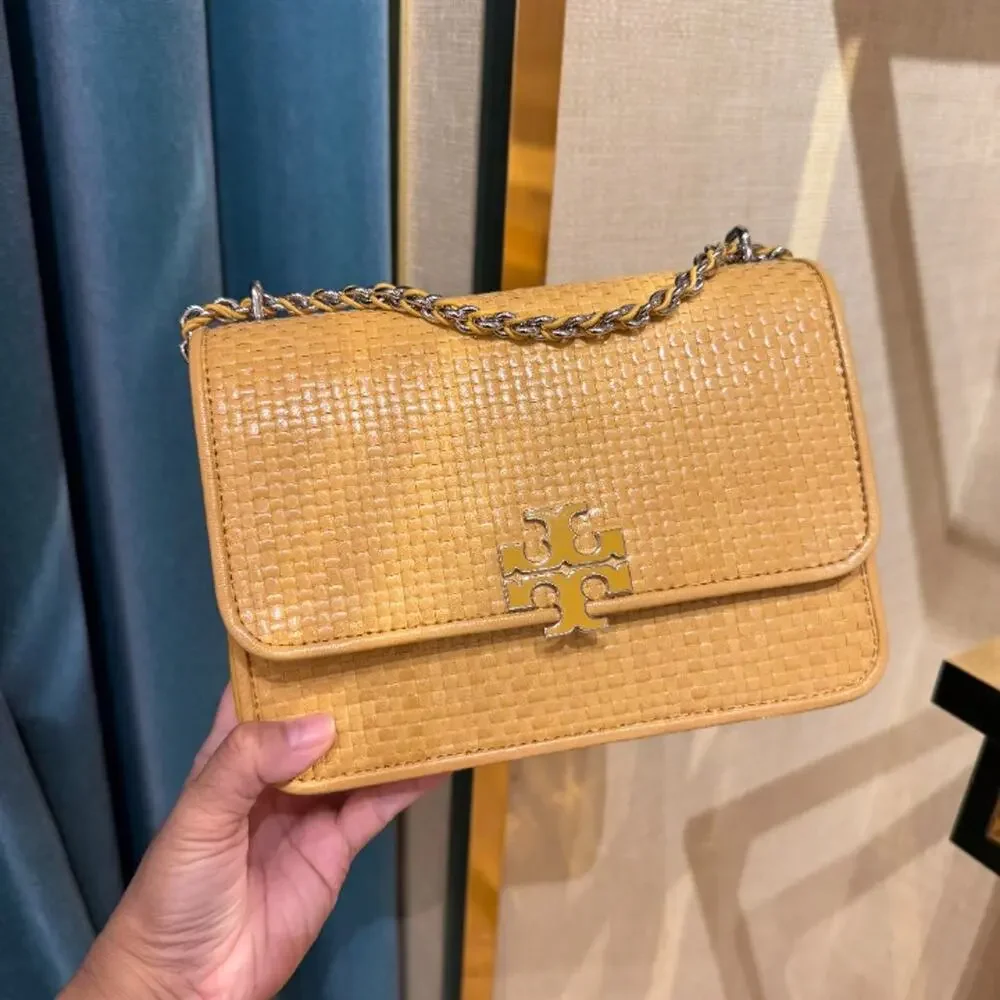 NEW‼️Tory Burch Britten Woven Small Shoulder Bag 180210 $670 Dark Sun